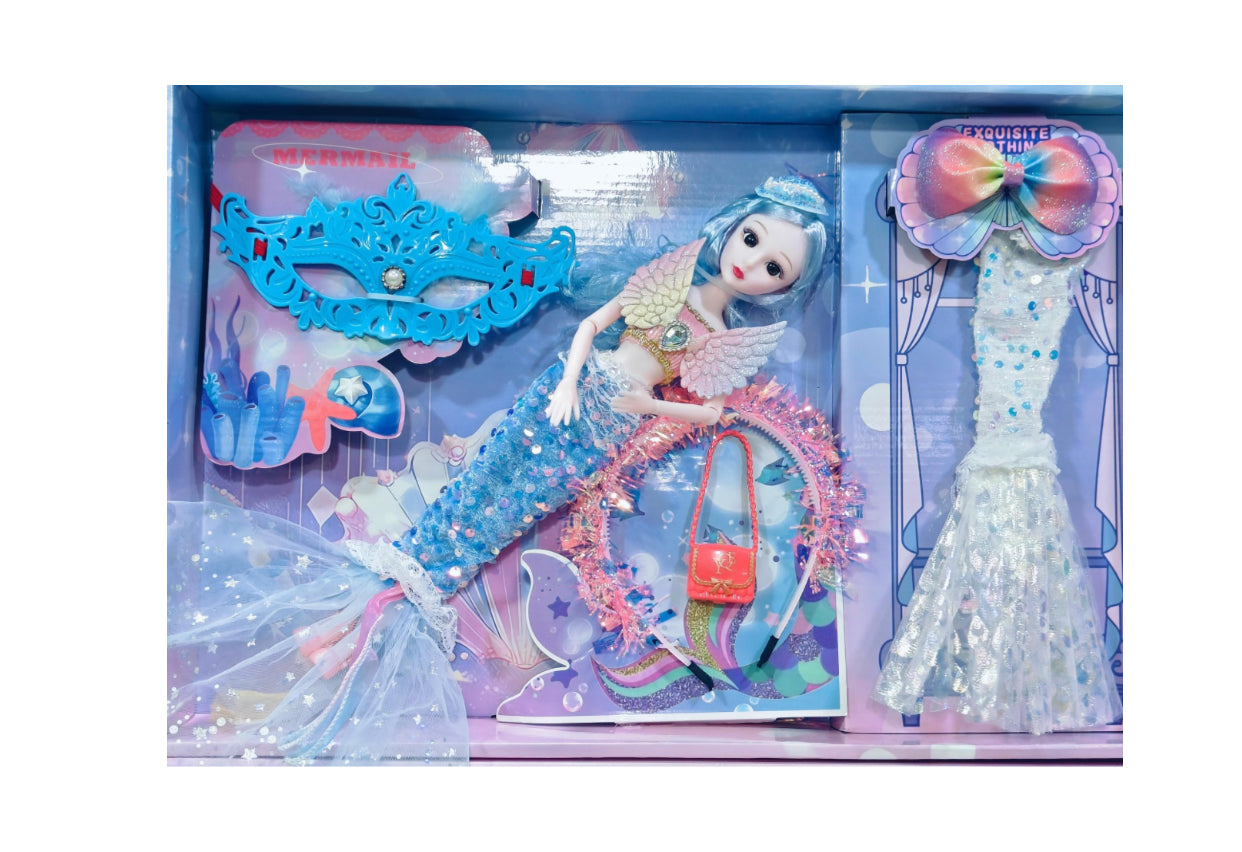 Enchanted Mermaid Princess Doll Set – Sparkling Tail, Masquerade Mask & Extra Dress (3+ Years)