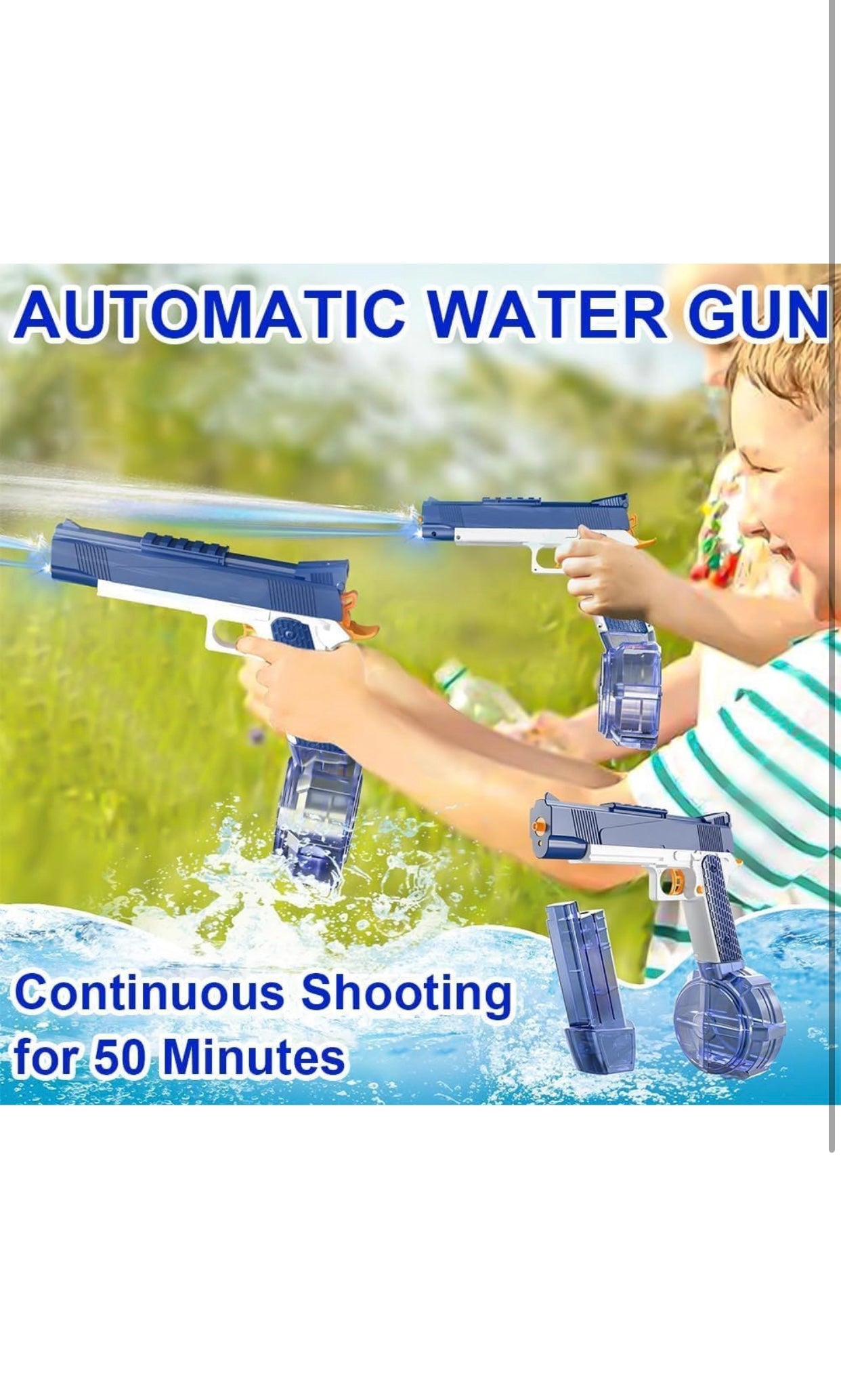 💦 Water Battle Electric Water Gun with Drum Magazine – Rechargeable Automatic Water Blaster Toy