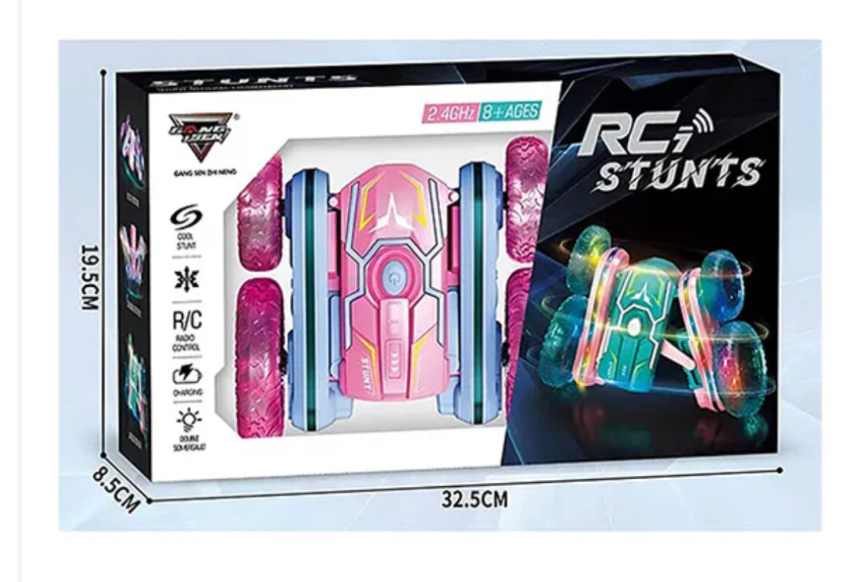 RC Stunt Car – 2.4GHz Double-Sided Flip Car with LED Light Wheels (Rechargeable)