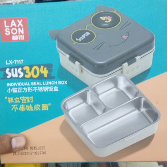 LAX SON Carnival Delights Bento Lunch Box – Stylish, Leak-Proof & Easy-to-Carry Lunchbox for Kids & Adults, Perfect for School & Picnic (Cat-Blue)