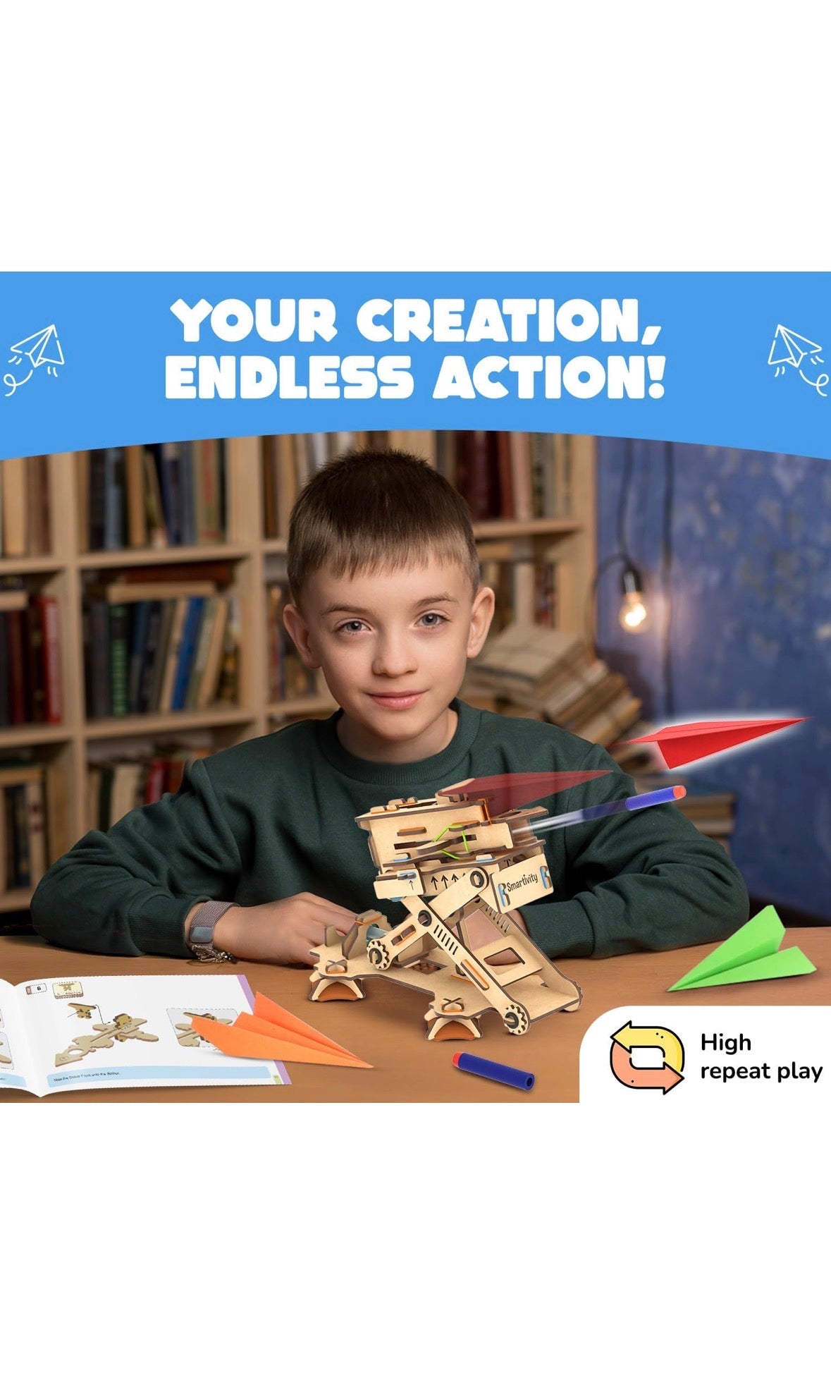 martivity Hydraulic Plane Launcher | DIY STEAM Building Kit for Kids 6-12 | Build & Launch Paper Planes | Learn Hydraulics & Aerodynamics | Eco-Friendly STEM Toy