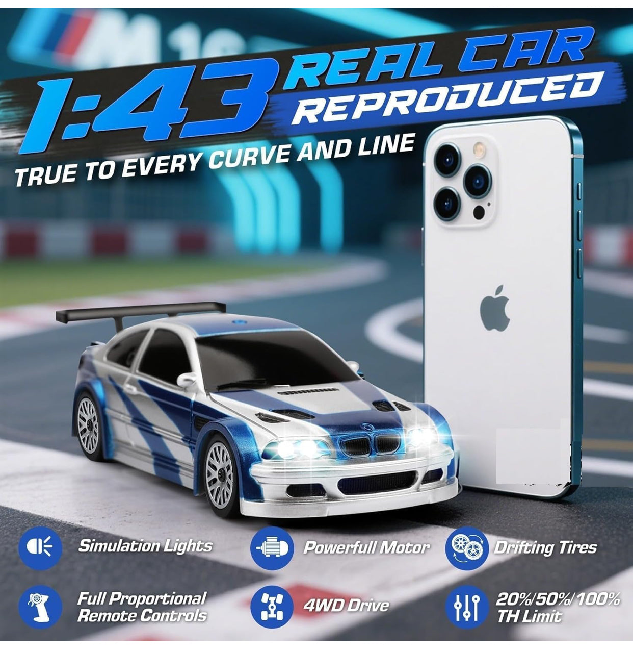 1:43 Scale 4WD RC Drift Car – High-Speed Gyro Drift Racer (15+ km/h)
