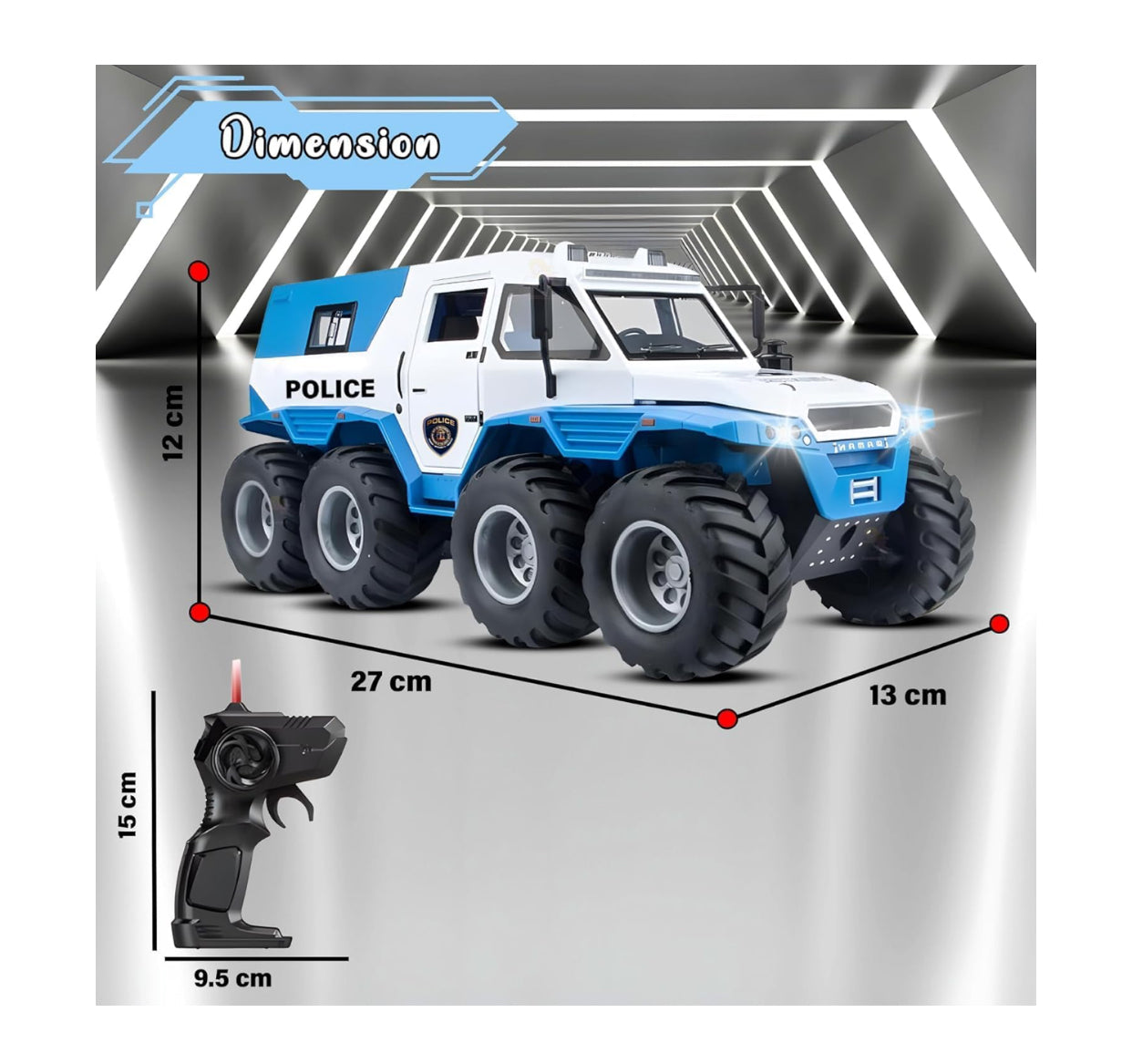 🚓 6-Wheel RC Police Truck – Heavy-Duty Remote Control Vehicle for Kids