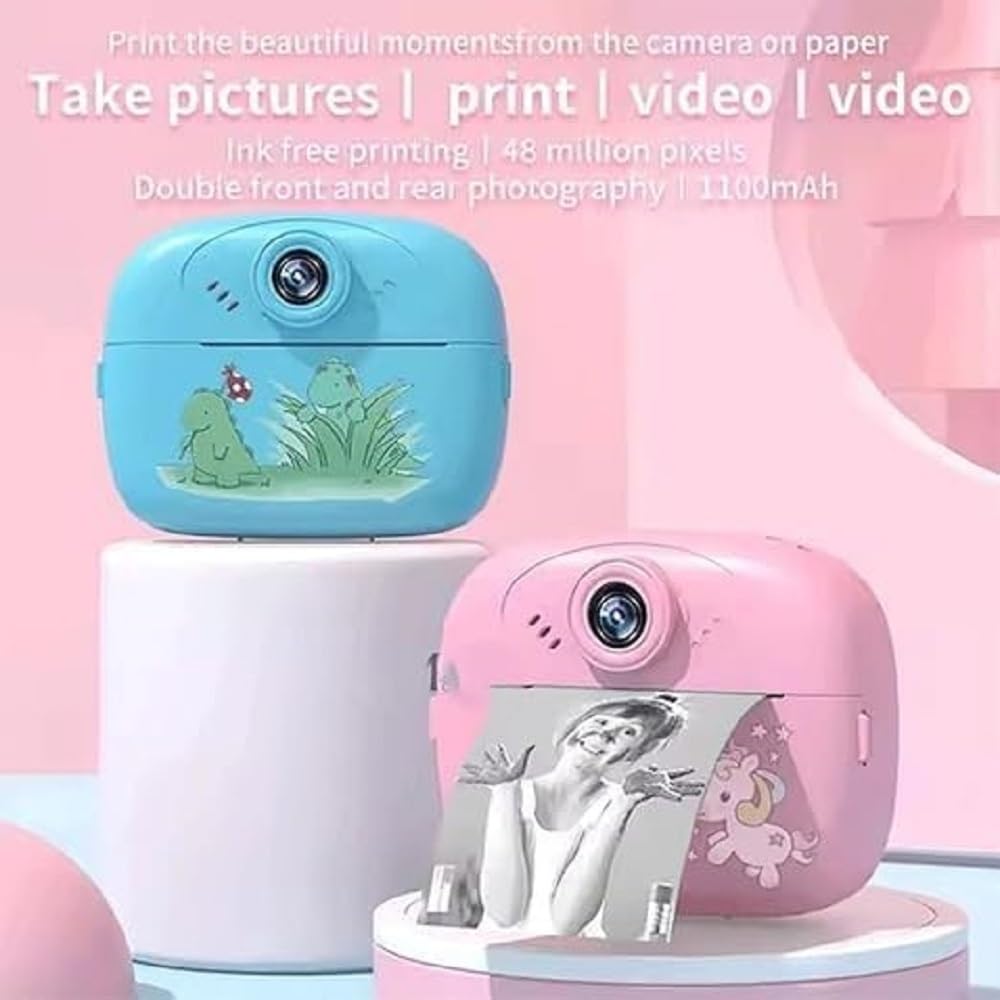 Instant Print Camera for Kids, Dual Selfie Digital Camera with 1080P HD Videos Recoding, 48 MP BT & App Control Instant Photo Printer for Girls (2 in 1 Instant Camera Multi Colour)