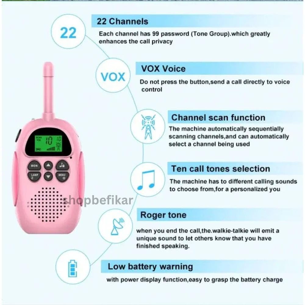 Long Range Kids Walkie Talkie Up to 3 Km, Easy Use, Ages 3+ Color - Aqua Blue and Pink