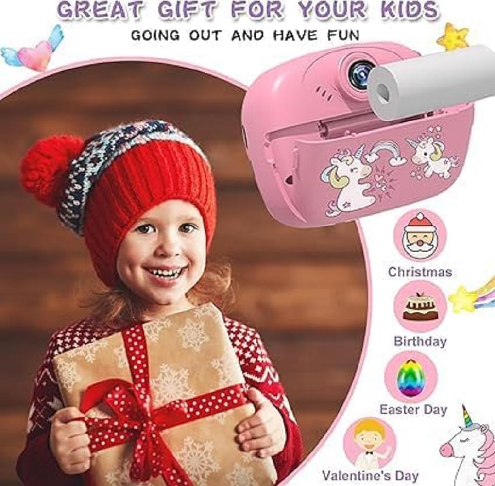 Instant Print Camera for Kids, Dual Selfie Digital Camera with 1080P HD Videos Recoding, 48 MP BT & App Control Instant Photo Printer for Girls (2 in 1 Instant Camera Multi Colour)