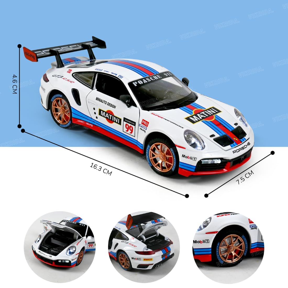 VikriDA Big Size 1:24 Scale Metal Martini Alloy Scale Model Car Toy - Simulation Collection Model Toy Car, Red