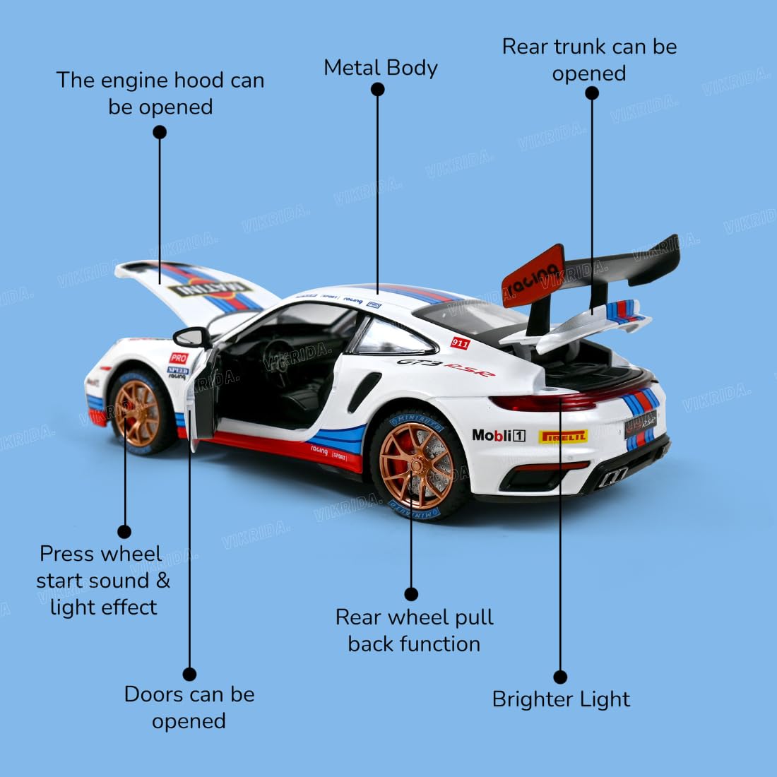 VikriDA Big Size 1:24 Scale Metal Martini Alloy Scale Model Car Toy - Simulation Collection Model Toy Car, Red