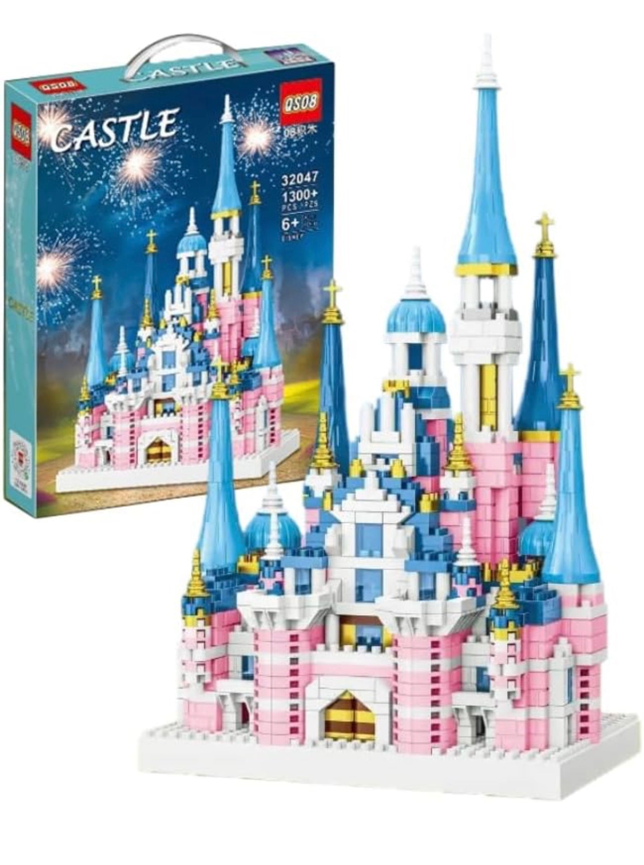 QOSB Castle Micro Building Block Set - Princess & Prince Fairy Tale Castle - 1300+ Pieces