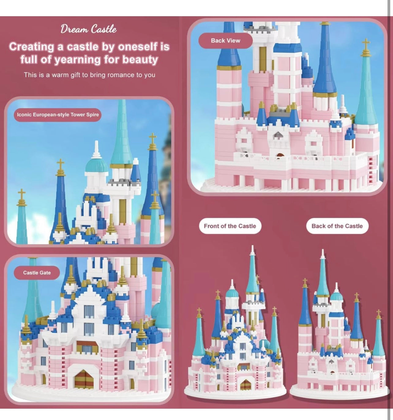 QOSB Castle Micro Building Block Set - Princess & Prince Fairy Tale Castle - 1300+ Pieces