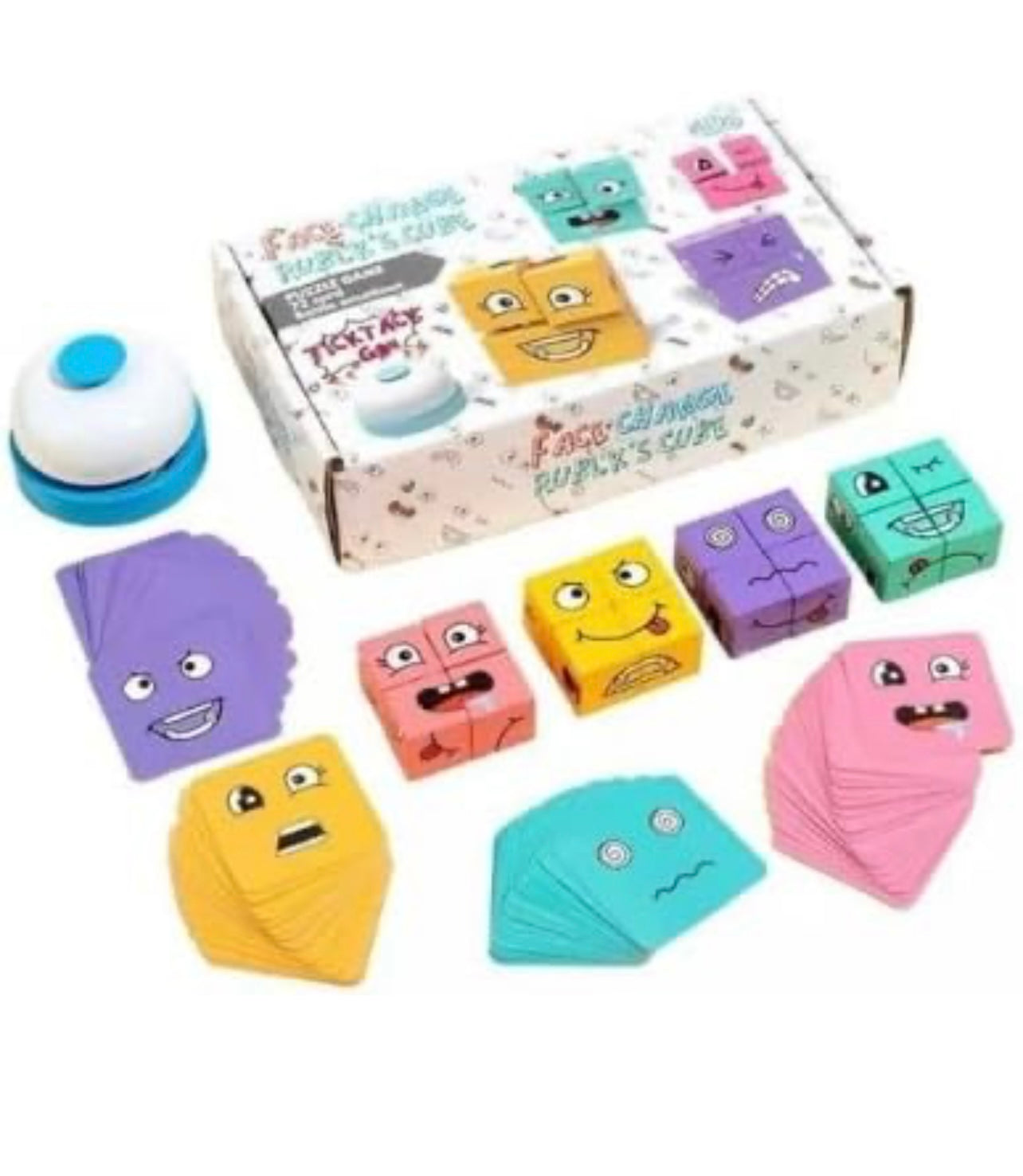 Emoji Face Matching Game – 70+ Challenge Cards, 4 Emoji Face Cubes & Winner Bell (Family & Kids Fun Game)