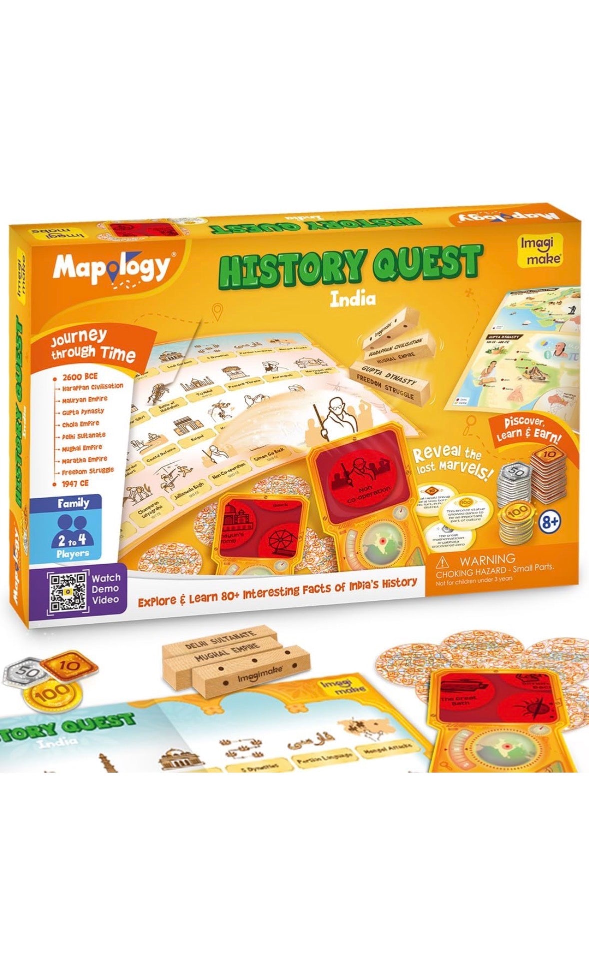 Mapology History Quest India - Educational Board Game | Explore 8 Eras of Indian History with Discovery Lenses & Artefacts | Fun Learning Toy for Kids 8+ | 2-4 Players