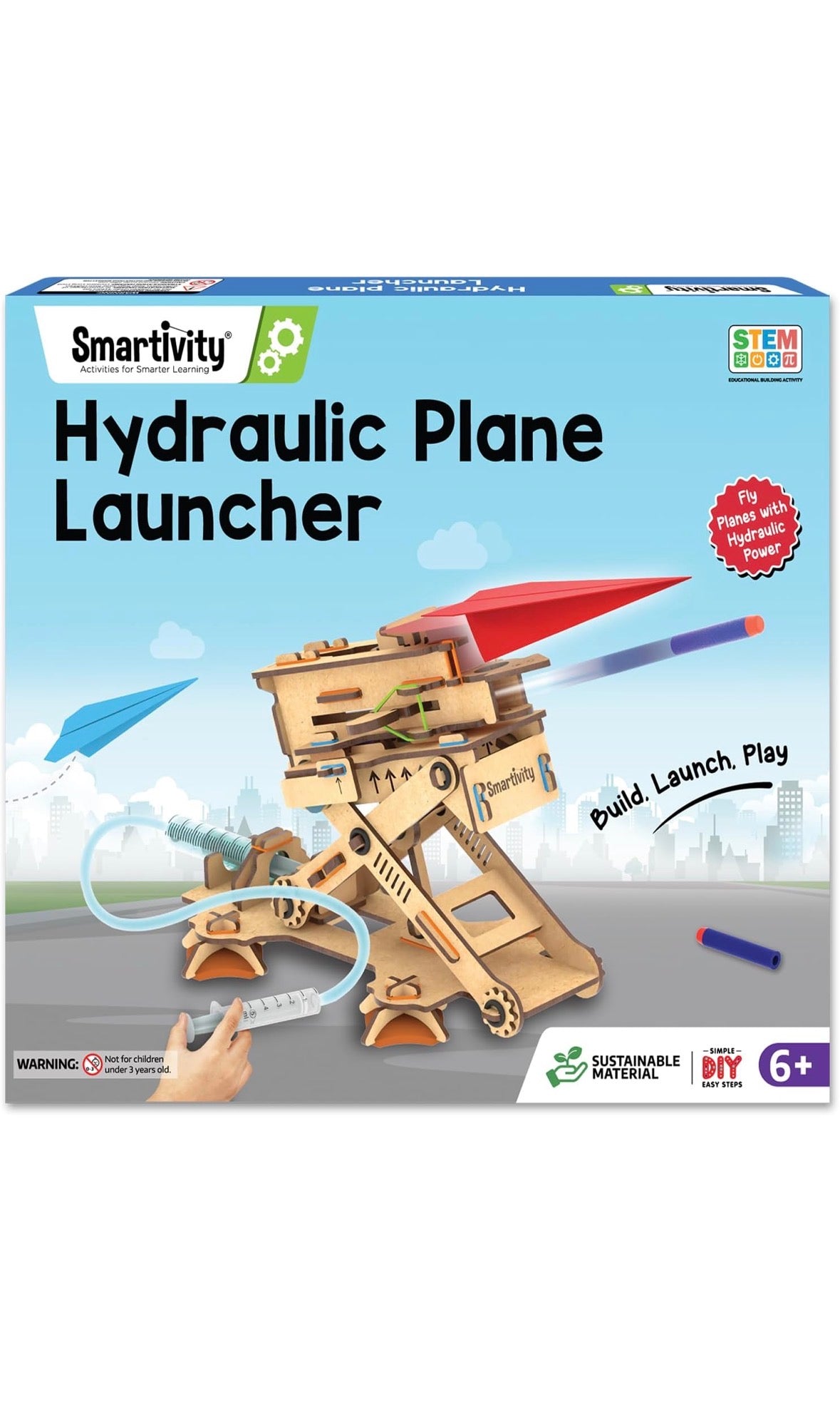 martivity Hydraulic Plane Launcher | DIY STEAM Building Kit for Kids 6-12 | Build & Launch Paper Planes | Learn Hydraulics & Aerodynamics | Eco-Friendly STEM Toy