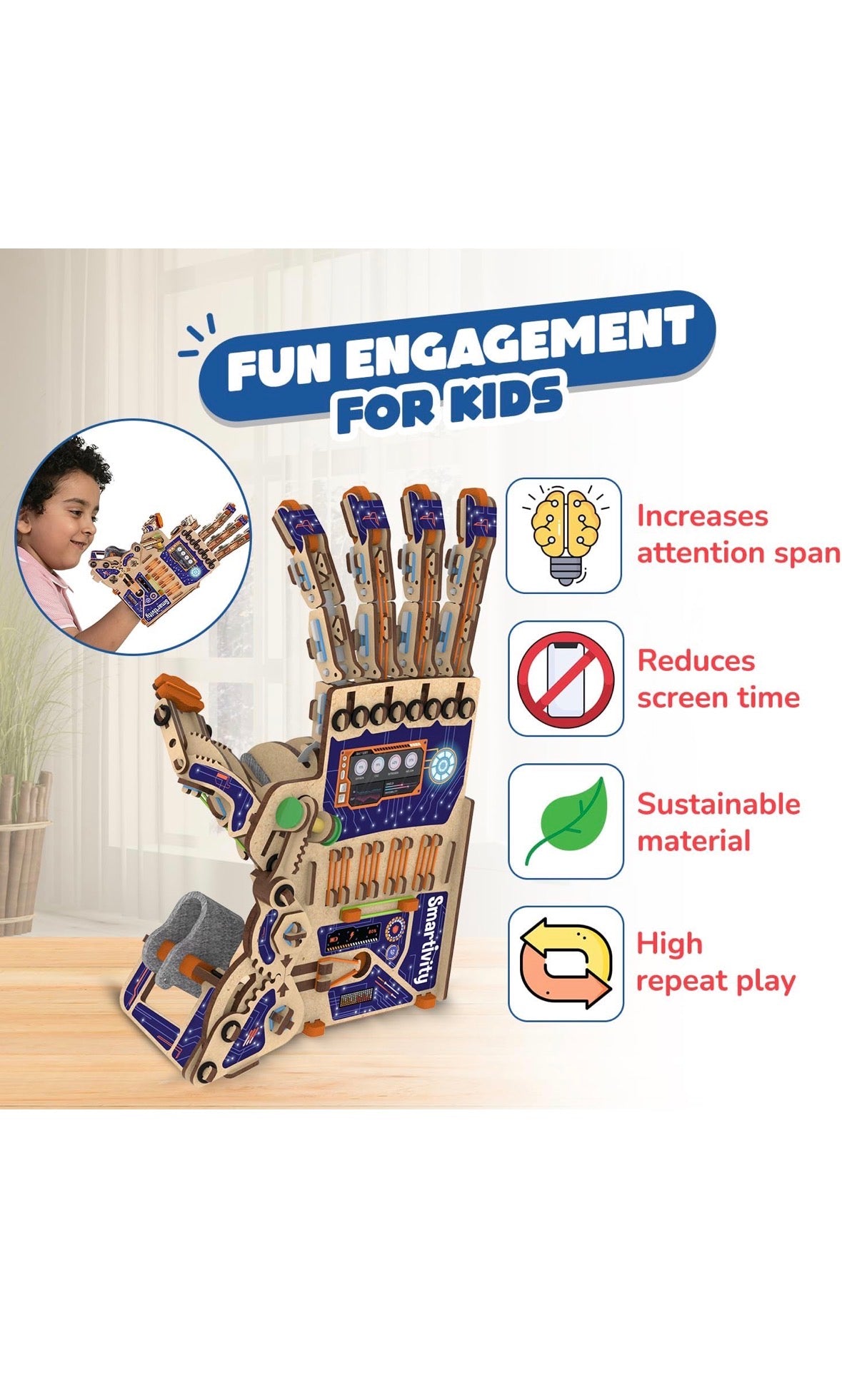 Smartivity Robotic Mechanical Hand | DIY STEAM Building Kit for Kids 8-14 | Learn Anatomy, Engineering & Biomimicry | Free Stickers Included | Eco-Friendly STEM Toy