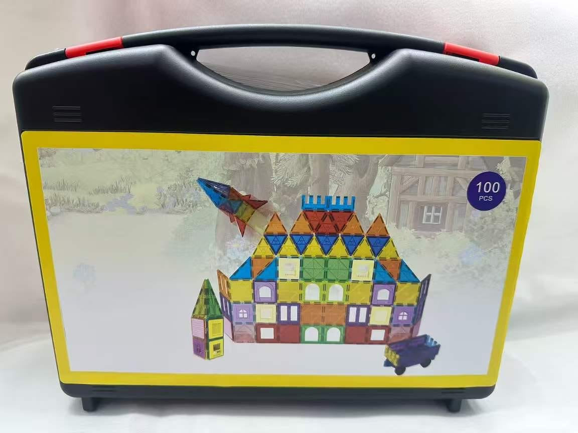 100-Piece Magnetic Building Blocks Construction Set with Portable Carry Case for Kids