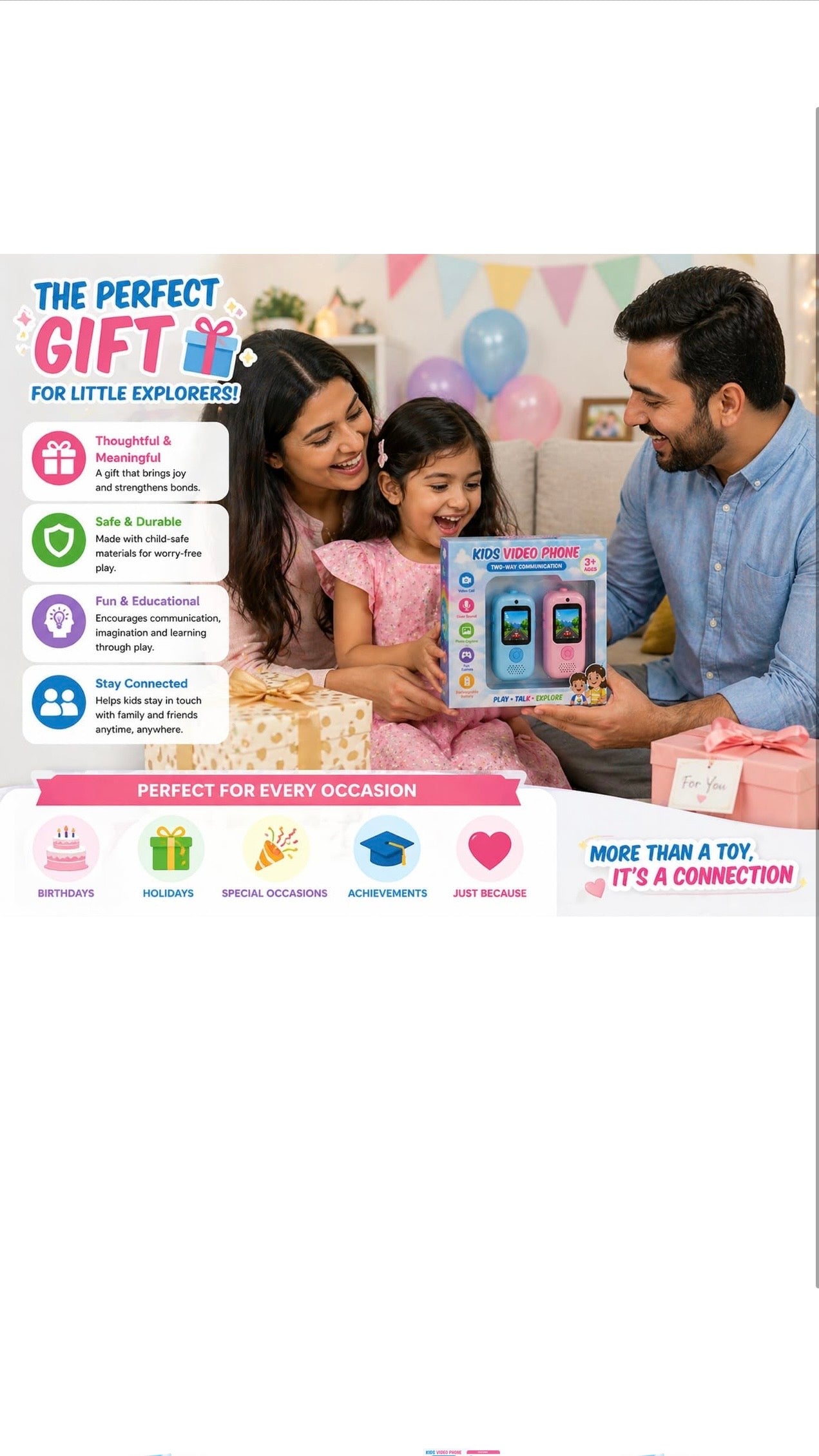 Kids Video Call Toy Phones – Walkie Talkie Camera Set (2 Pack, Blue & Pink)