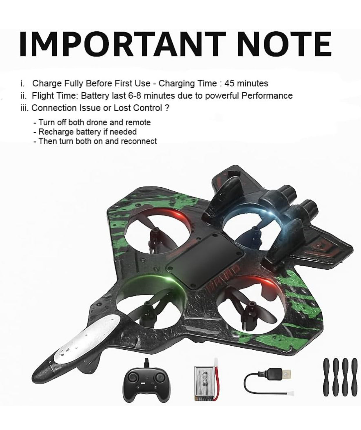 🚀 Stealth Fighter RC Drone – Dual Propeller Aircraft with LED Lights (2.4GHz)