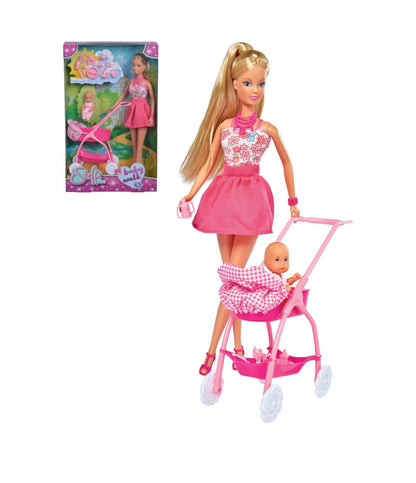 Steffi Love Baby Walk Doll Set – Fashion Doll with Baby & Stroller