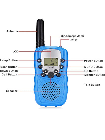 Kids Walkie Talkie Set – Long Range Two-Way Radio Toys (Blue & Yellow, T-388 Model)