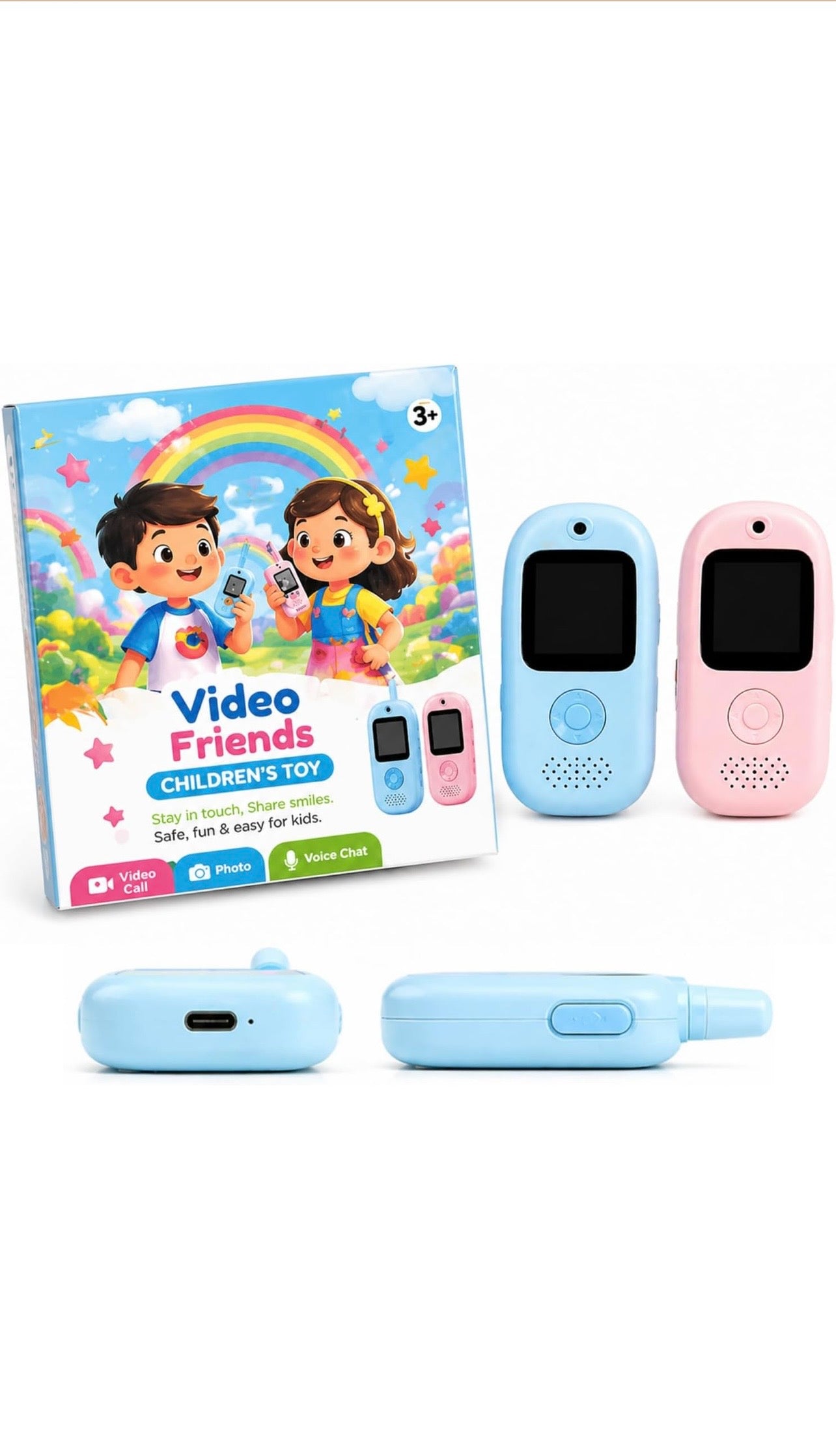 Kids Video Call Toy Phones – Walkie Talkie Camera Set (2 Pack, Blue & Pink)