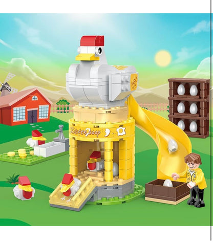 Giant Chicken Coop Building Blocks Set with Slide
