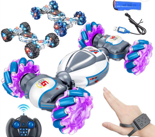 Gesture-Sensing RC Stunt Car – 4WD Drift, 360° Rotation, LED Light-Up Wheels, Rechargeable Remote Control Car