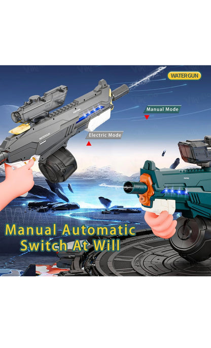 💦 Tactical LED Electric Water Gun – Rechargeable Automatic Water Blaster with Drum Tank