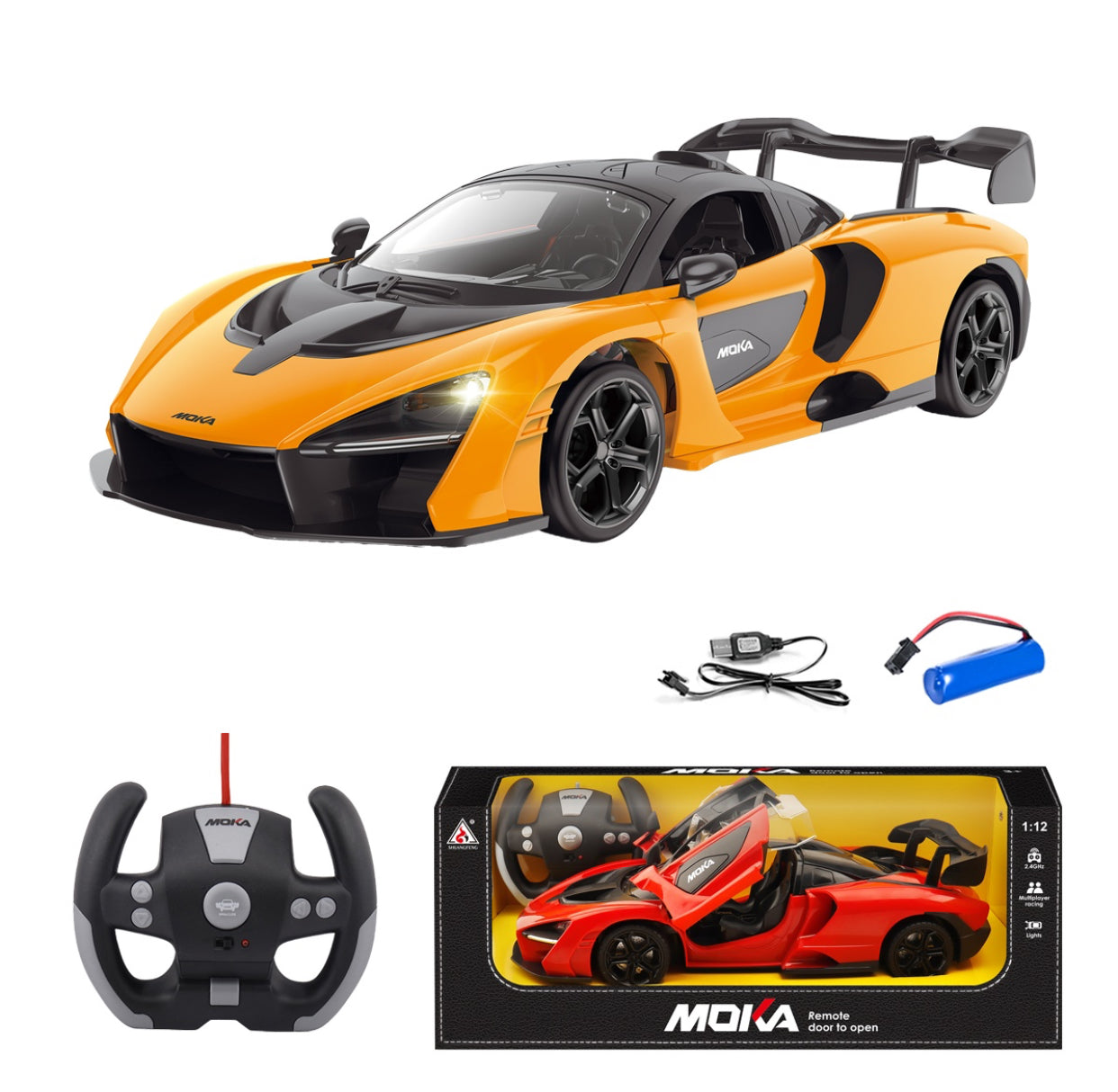 🚗 1:12 Scale MOKA Supercar Remote Control Car – Rechargeable, Opening Doors, LED Lights