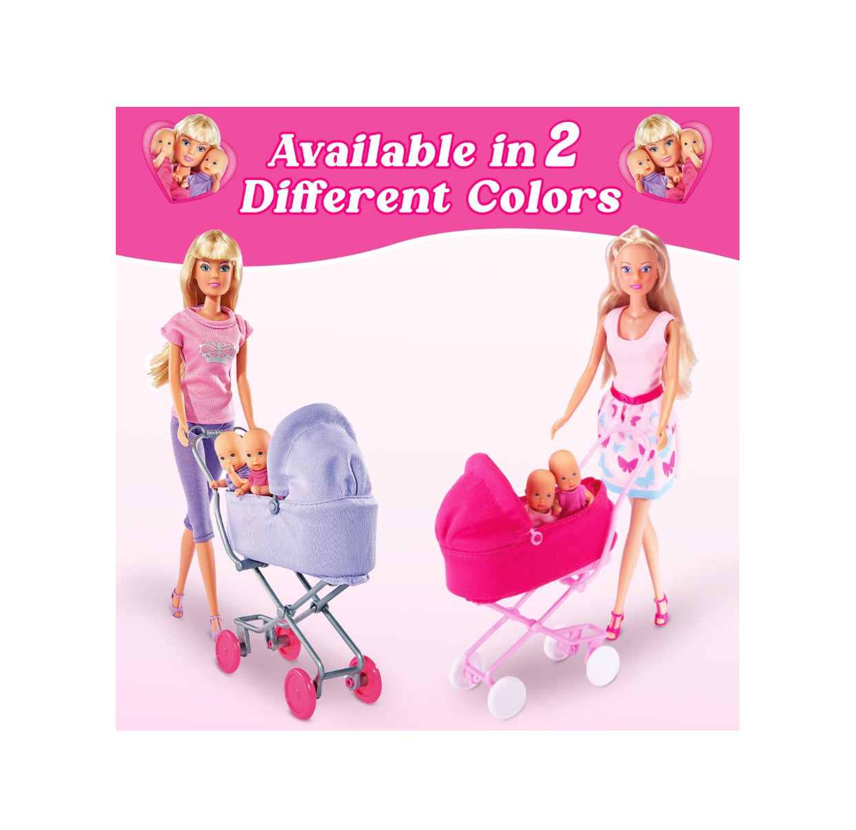 Sunshine Twins Doll Set – Mother Doll with Twin Babies & Pink Stroller