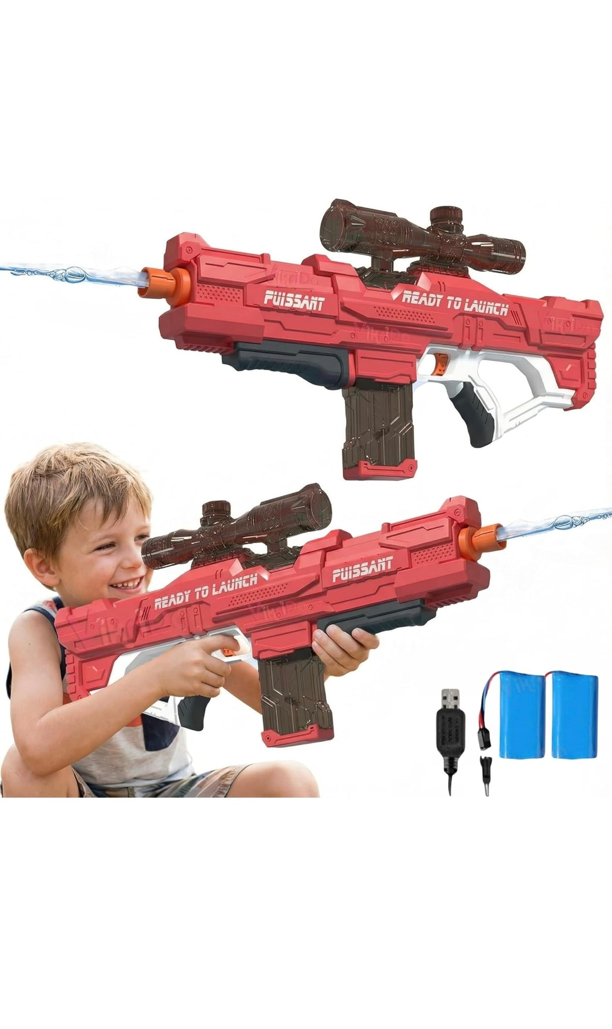 💦 PUSSANT Electric Water Gun with Scope – Rechargeable Automatic Water Blaster for Kids