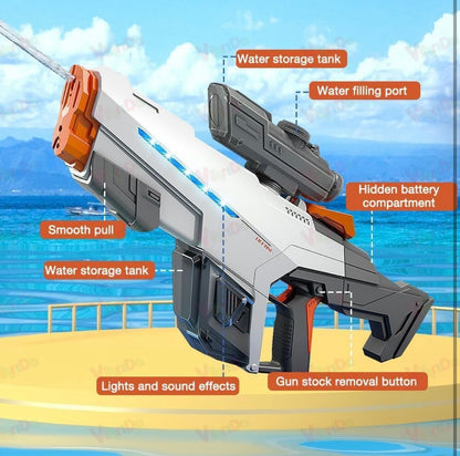 Premium Electric Water Gun with Scope – Automatic Rechargeable Water Blaster with LED Lights | High Power Summer Toy for Kids