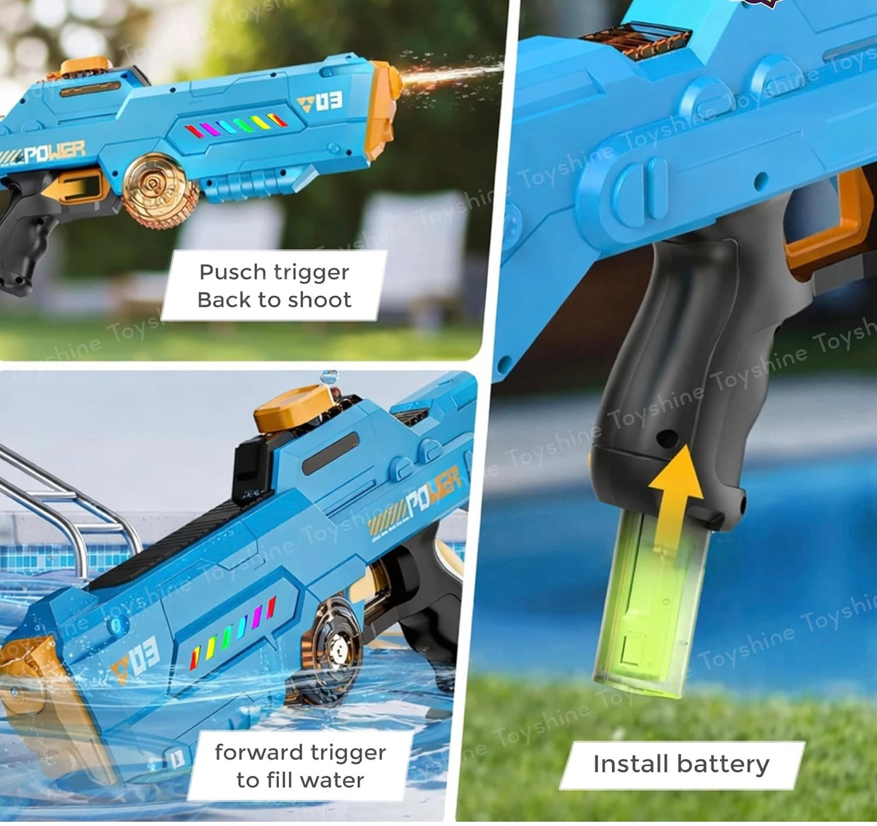 Electric Water Gun for Kids – High Power Automatic Water Blaster with LED Lights | Rechargeable Summer Pool Toy