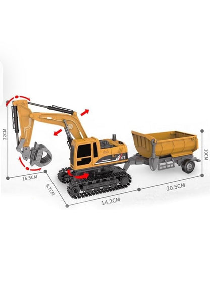 🚜 Remote Control Excavator Toy with Dump Truck – Realistic Construction Vehicle Set