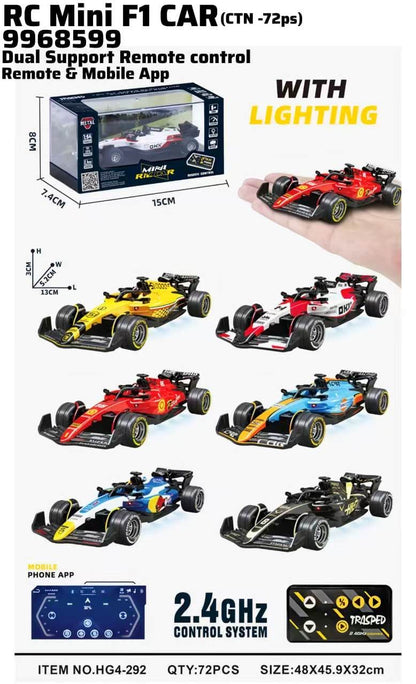 RC Mini F1 Racing Car with Remote & Mobile App Control | 2.4GHz High-Speed Formula Racing Car | LED Lights | Rechargeable Toy Car for Kids