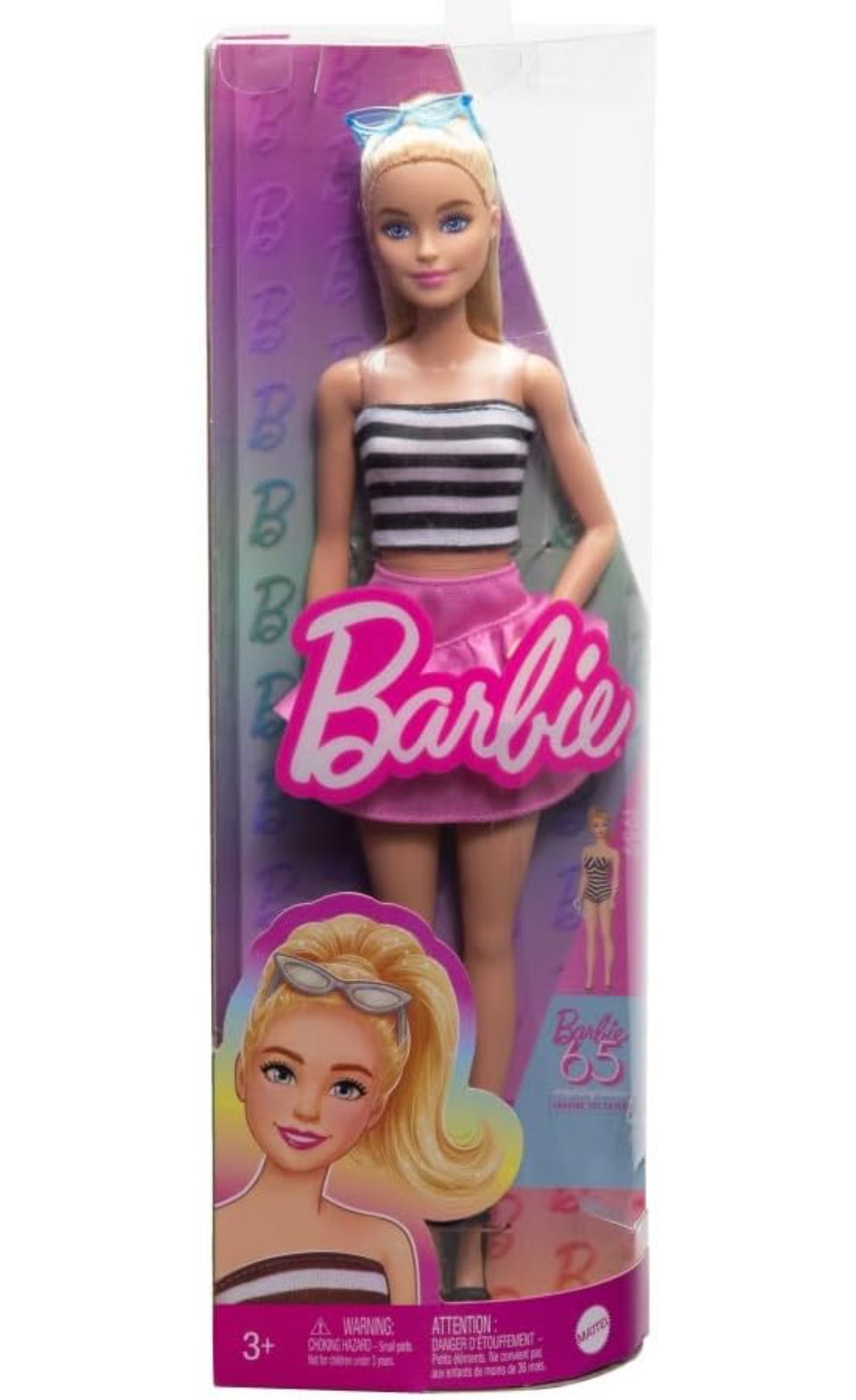Barbie Fashion Doll – 65th Anniversary Edition | Stylish Pink Skirt & Striped Top