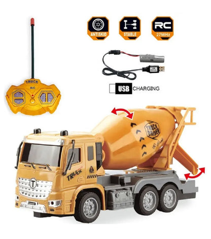 1:16 RC Construction Cement Mixer Truck – Remote Control Construction Vehicle Toy for Kids (32cm)