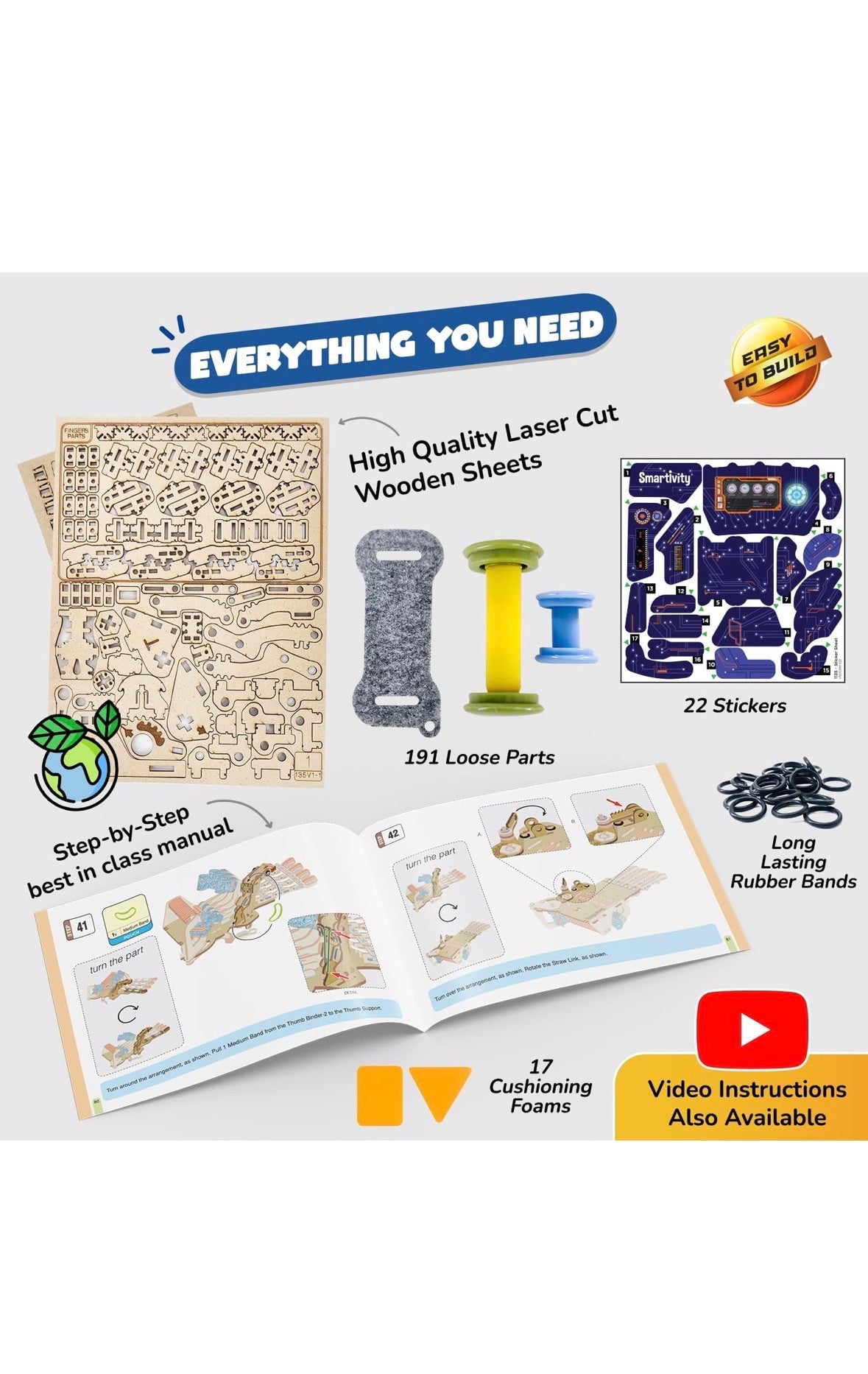 Smartivity Robotic Mechanical Hand | DIY STEAM Building Kit for Kids 8-14 | Learn Anatomy, Engineering & Biomimicry | Free Stickers Included | Eco-Friendly STEM Toy