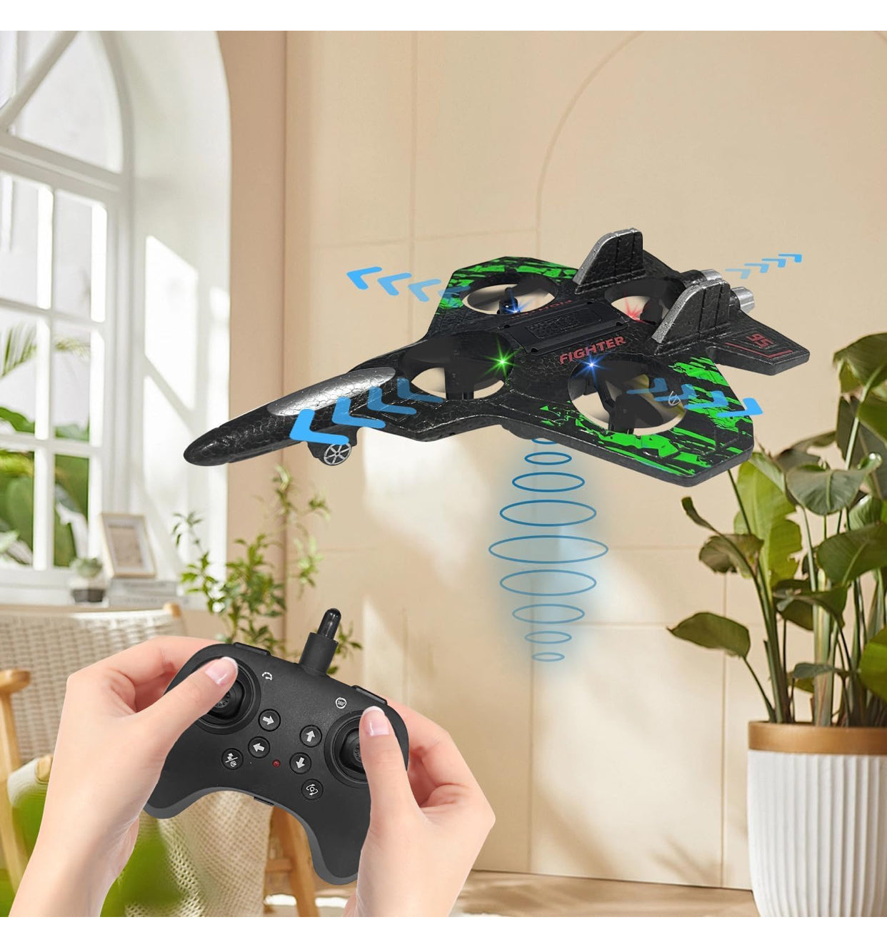 🚀 Stealth Fighter RC Drone – Dual Propeller Aircraft with LED Lights (2.4GHz)