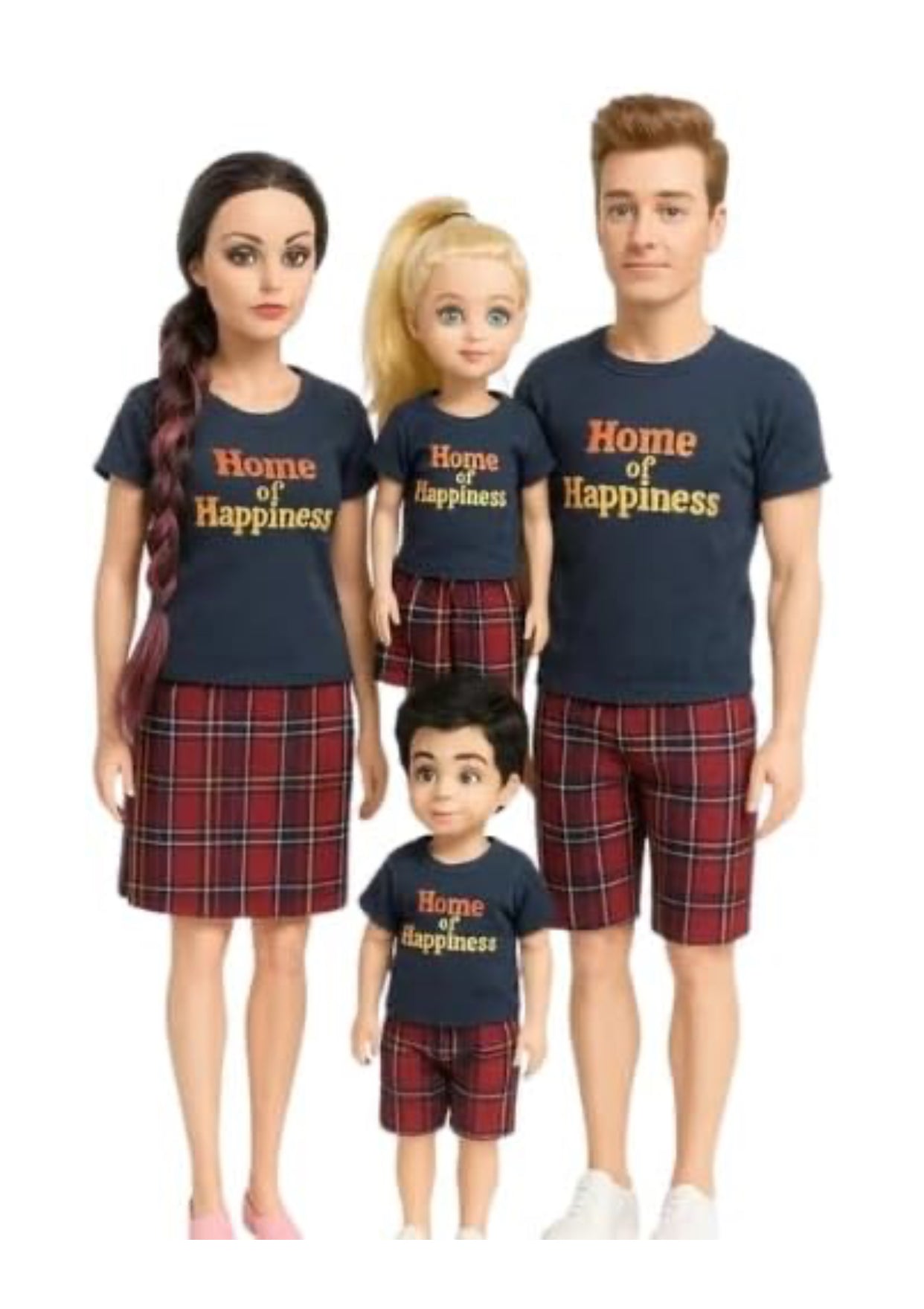 Happy Family Doll Set – 4-Piece Parent & Kids Doll Set With Matching Outfits
