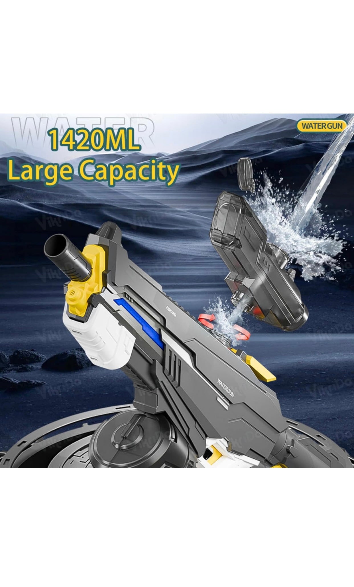 💦 Tactical LED Electric Water Gun – Rechargeable Automatic Water Blaster with Drum Tank