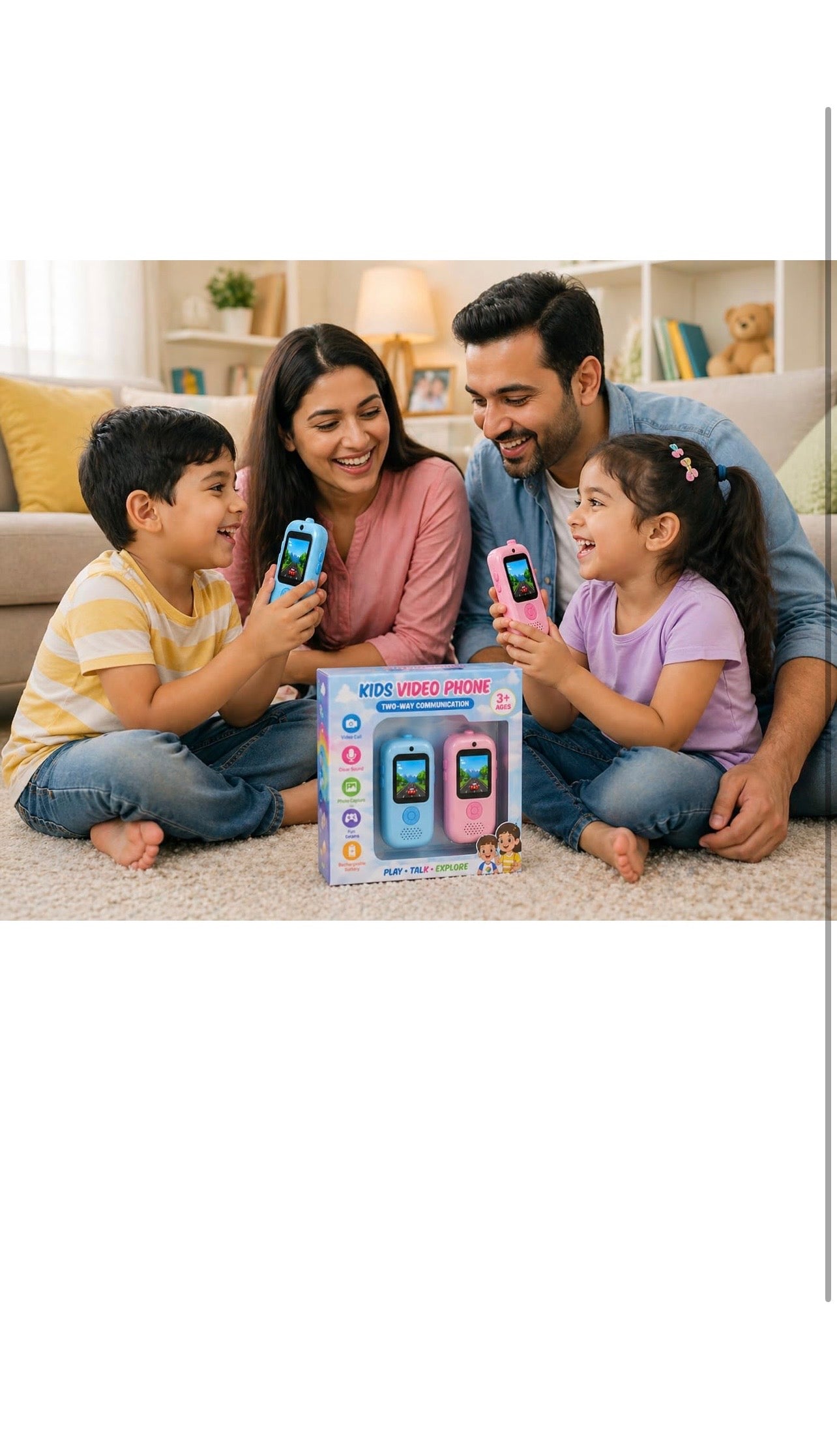 Kids Video Call Toy Phones – Walkie Talkie Camera Set (2 Pack, Blue & Pink)