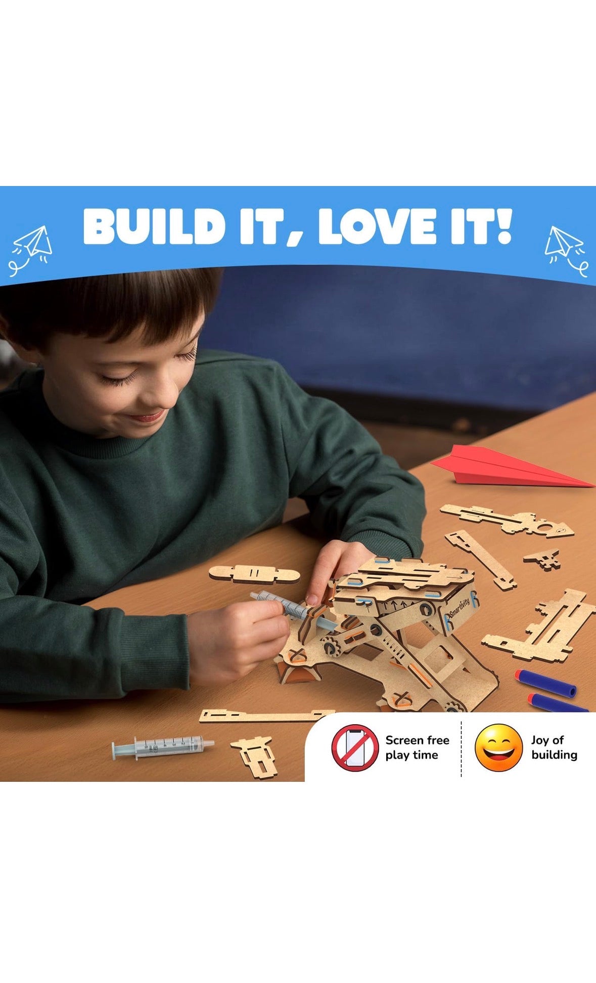 martivity Hydraulic Plane Launcher | DIY STEAM Building Kit for Kids 6-12 | Build & Launch Paper Planes | Learn Hydraulics & Aerodynamics | Eco-Friendly STEM Toy