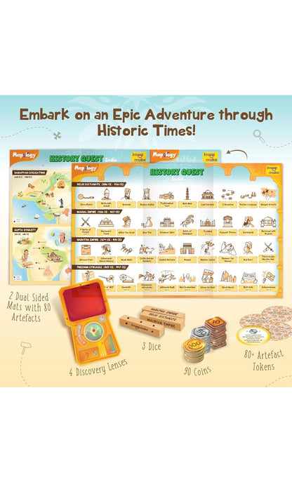 Mapology History Quest India - Educational Board Game | Explore 8 Eras of Indian History with Discovery Lenses & Artefacts | Fun Learning Toy for Kids 8+ | 2-4 Players