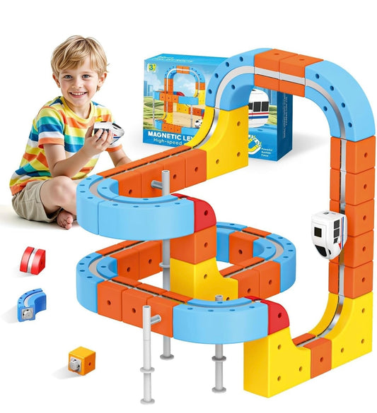 Magnetic Levitation Train Track Set for Kids – DIY Magnetic Building Blocks Racing Track Toy 80PCS