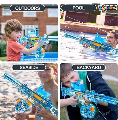 Transparent Electric Water Gun with Drum Tank | Rechargeable Automatic High-Speed Water Blaster