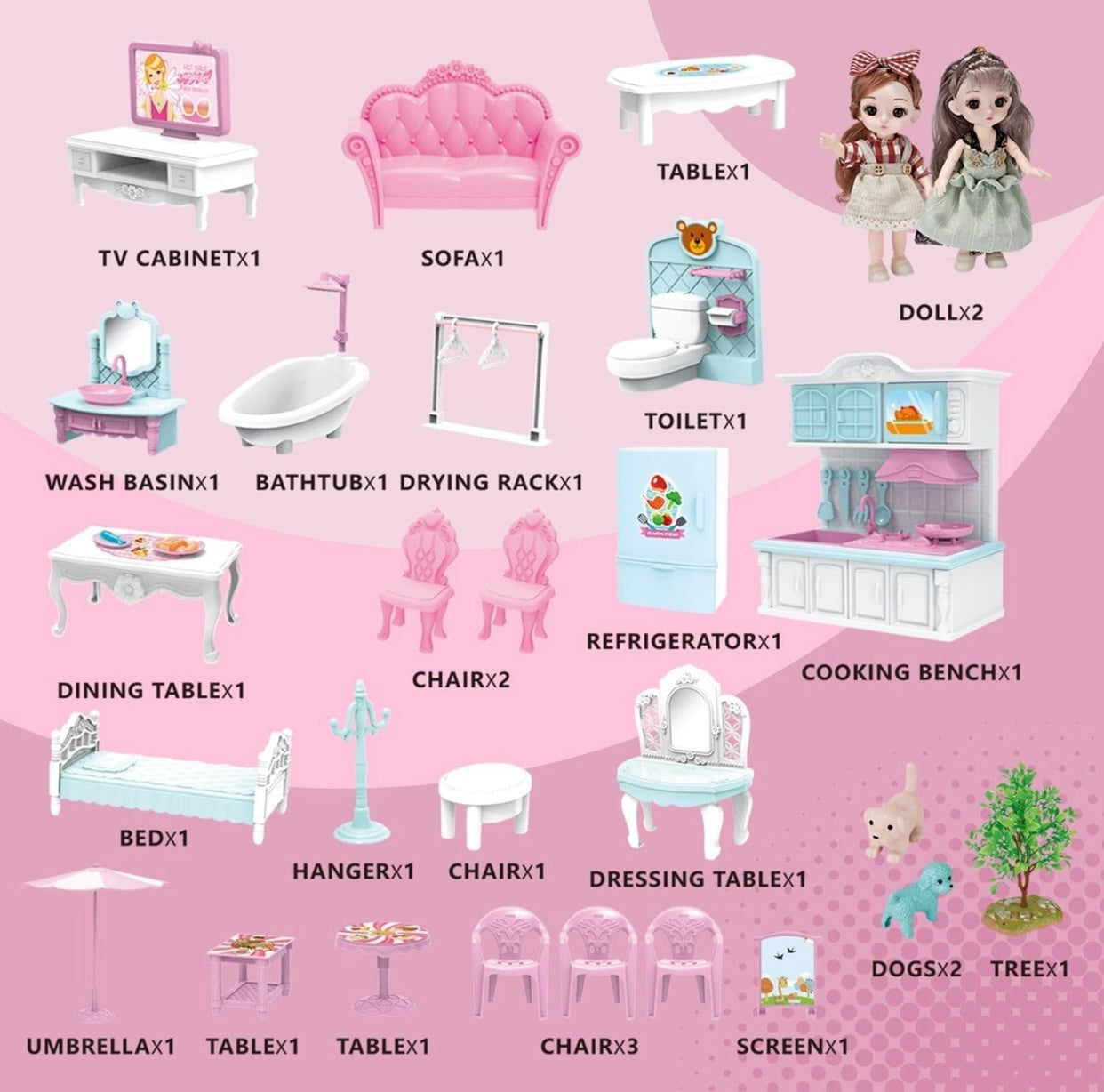 Luxury 4-Story Dollhouse Mansion Playset with Furniture, Dolls, Slide & Garden Accessories – Pink Dream House for Kids