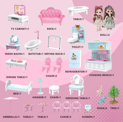 Luxury 4-Story Dollhouse Mansion Playset with Furniture, Dolls, Slide & Garden Accessories – Pink Dream House for Kids