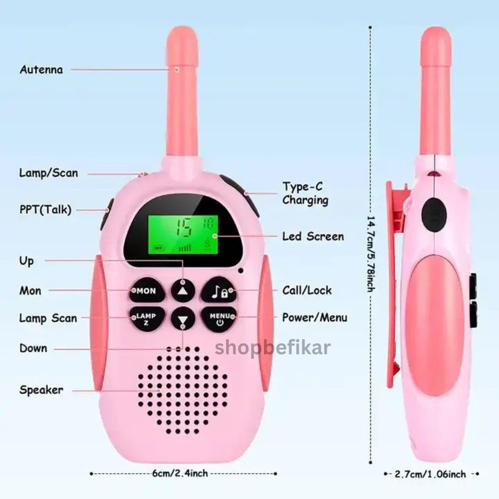 Long Range Kids Walkie Talkie Up to 3 Km, Easy Use, Ages 3+ Color - Aqua Blue and Pink
