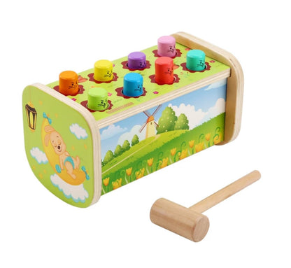 Wooden Pounding Toy with Hammer - Wack A Mole Game for Toddlers and Kids (Green) - Develops Fine Motor Skills, Hand-Eye Coordination, and Cognitive Abilities