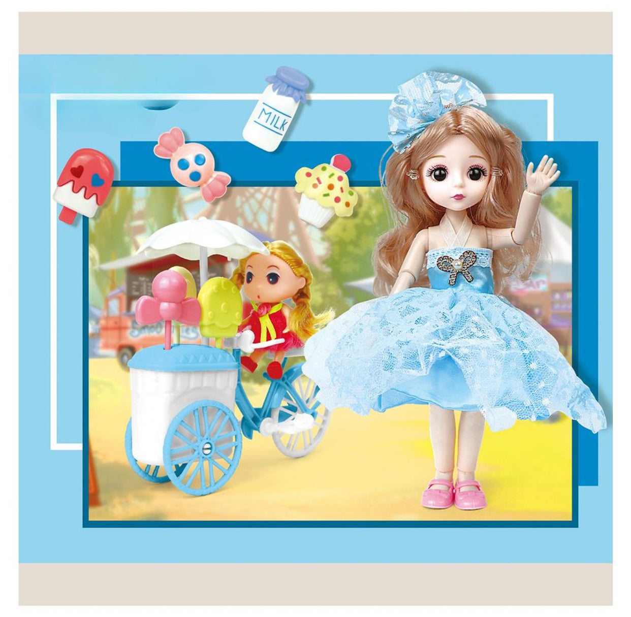 Pretty Girl Glam Gloria Doll Playset – Ice Cream Cart, Mini Doll & Accessories (3+ Years)